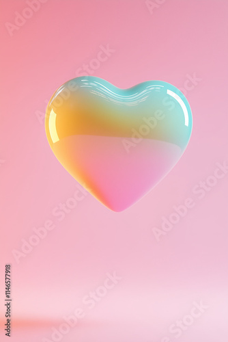 Flying pastel colorful heart. Minimal love creative abstract art idea of Valentine day.