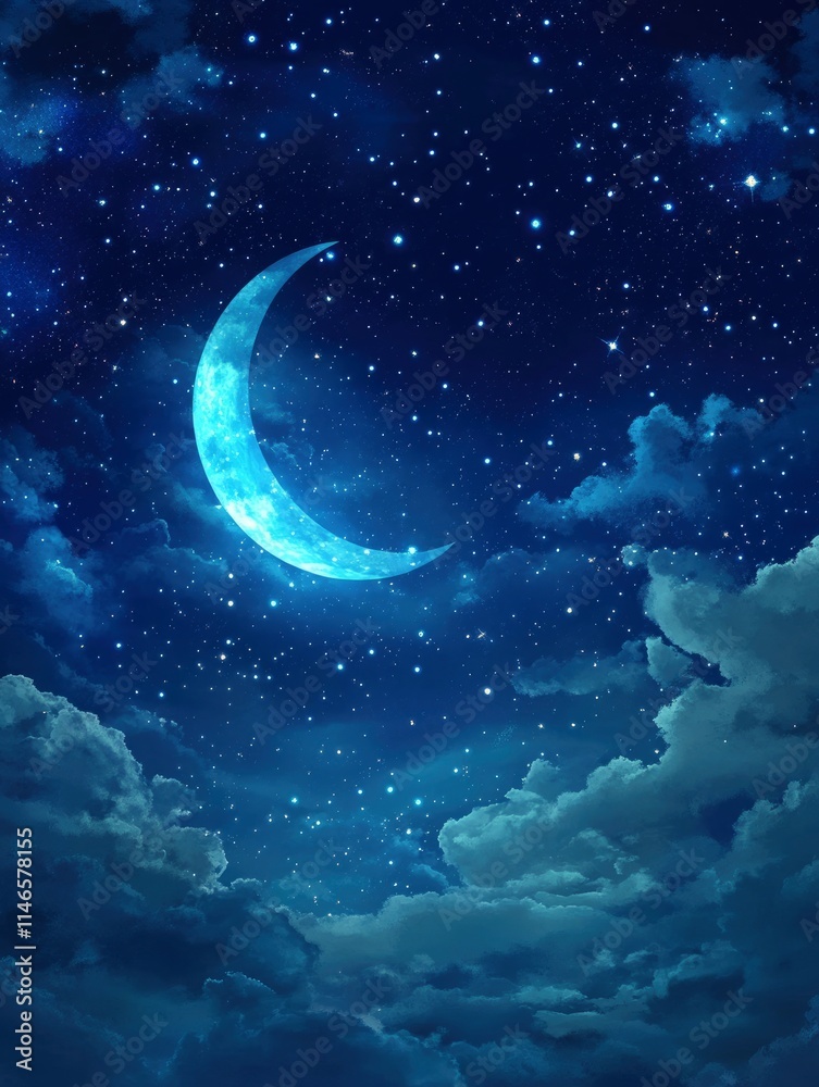 Fototapeta premium Background night sky of with crescent moon,and stars .Background Greeting card for the holy month of Ramadan of islam