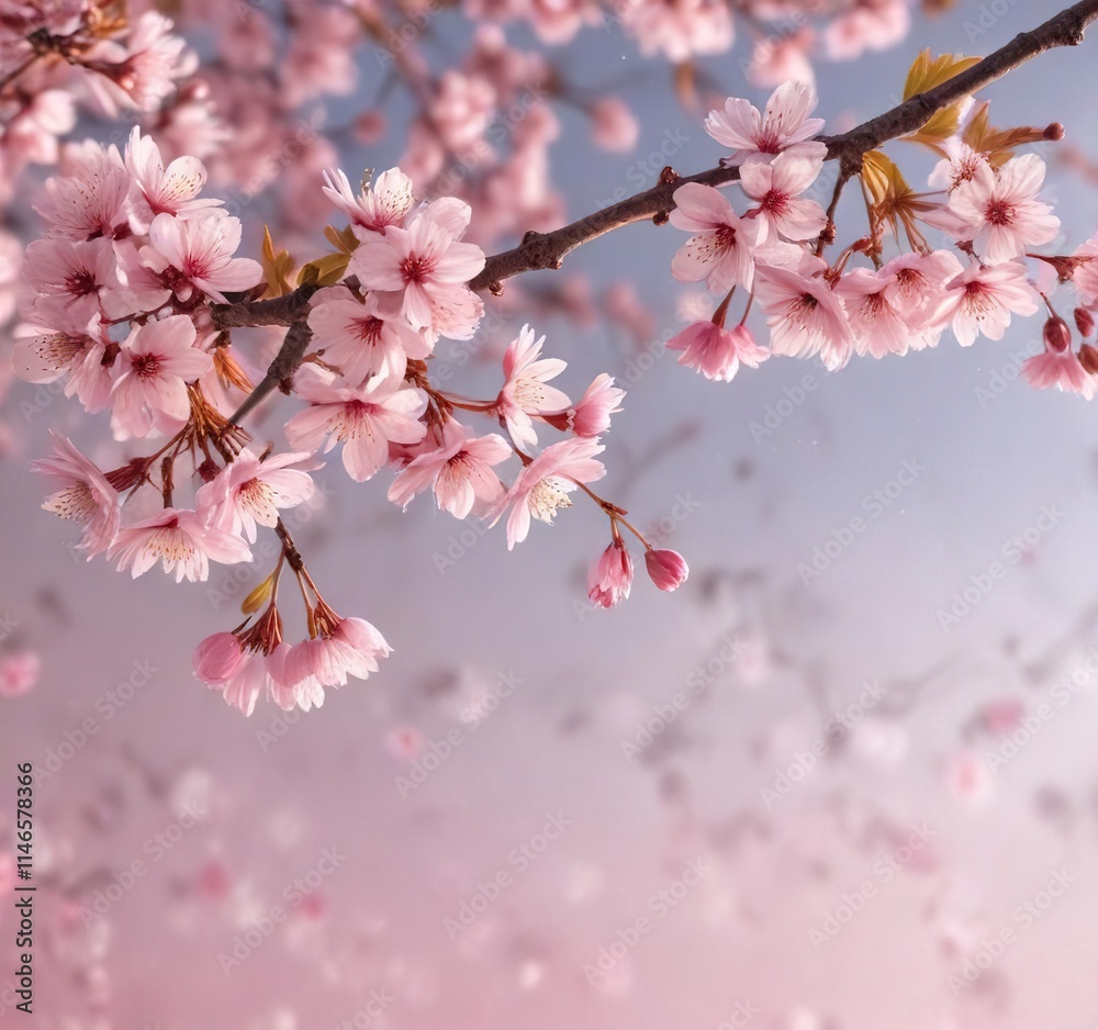 Soft pink cherry blossoms falling from a delicate branch , cherry blossoms, petals, delicate