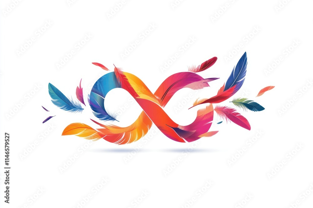 Colorful Infinity Symbol with Vibrant Feathers Design Colorful Infinity Symbol with Vibrant Feathers Design