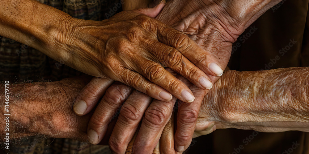 Fototapeta premium Overlapping Elderly Hands