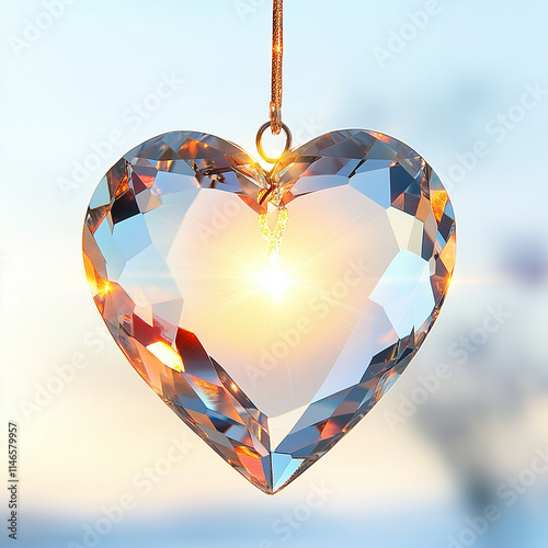 heart shaped diamond. a crystal sun catcher in the shape of a heart, isolated on a white background