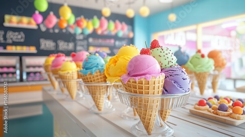 colorful ice cream cones in a bright shop photo