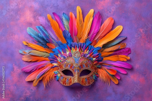 Vibrant Carnival Mask with Colorful Feathers photo