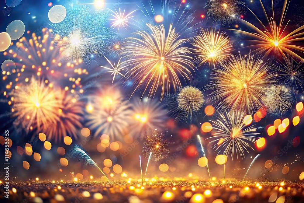 Fototapeta premium Vibrant fireworks display illuminating the night sky in a colorful New Year's celebration