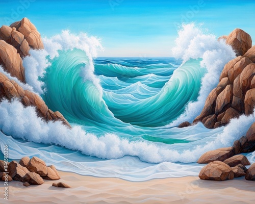 Experience the tranquil beauty of nature's embrace where the ocean's waves gently caress the cliffs, creating a meditative scenic vista Discover the harmony of the elements in this captivating image