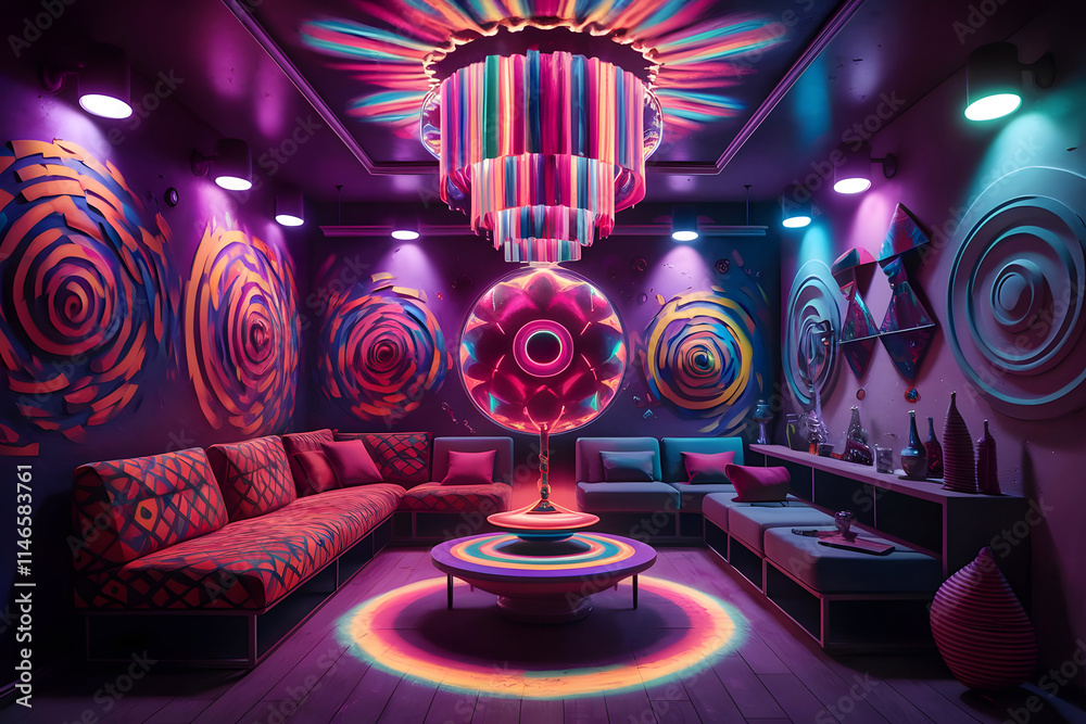 Modern colorful living room with amazing background wall design