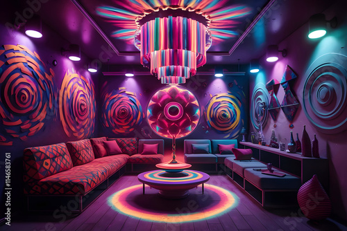 Obraz na płótnie Modern colorful living room with amazing background wall design w salonie