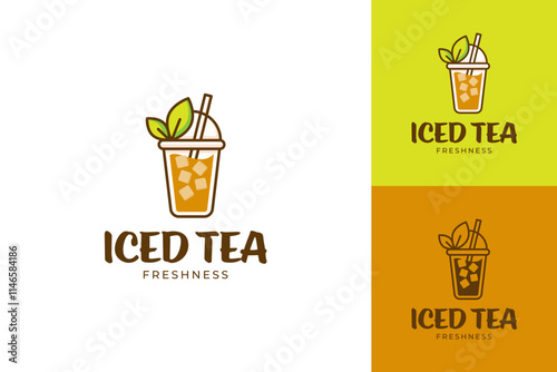 Fresh drink iced tea logo design vector