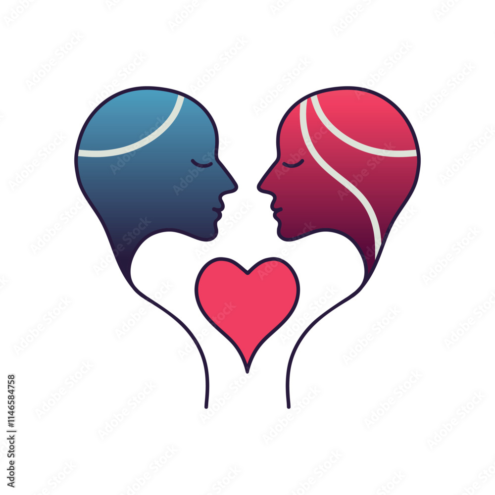 Abstract Couple Facing Each Other with Heart Flat Simple Vector for Valentine's Day Abstract Couple Facing Each Other with Heart Flat Simple Vector for Valentine's Day