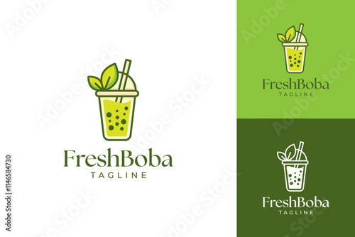 Bubble tea milk boba logo. fresh boba fresh drink logo design vector