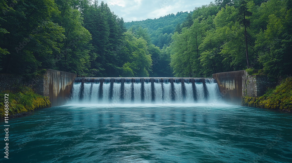 electric turbines - clean energy - hydroelectric dam releasing water into a river for renewable energy and environmental concepts
electric turbines - clean energy - hydroelectric dam releasing water into a river for renewable energy and environmental concepts
