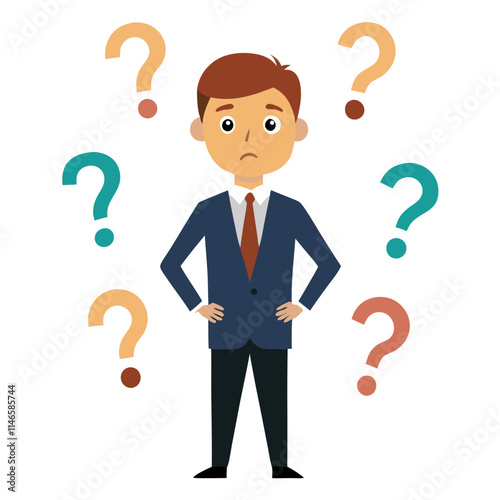 Business thinking with question marks vector image, Isolated on white background.
