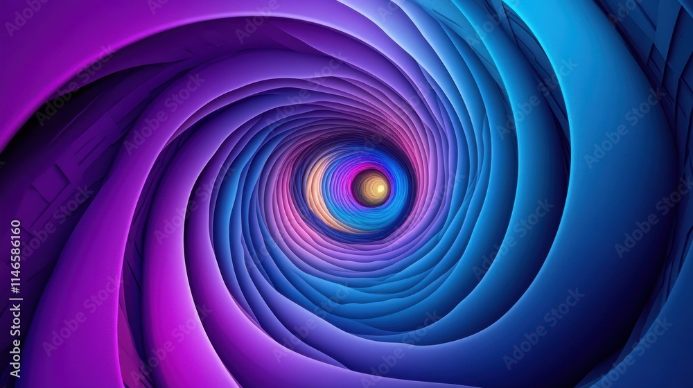 Obraz premium Infinity tunnel with spiraling circular layers, vibrant purple and blue hues, sleek 3D textures 