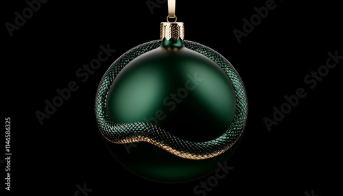 A green ornament wrapped with a snake, showcasing a unique blend of elegance and exoticism against a black background.