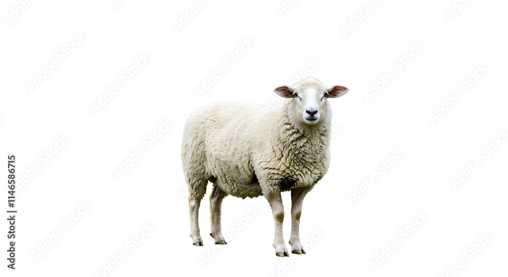 Fluffy White Sheep Farm Animal Isolated on White Background Fluffy White Sheep Farm Animal Isolated on White Background