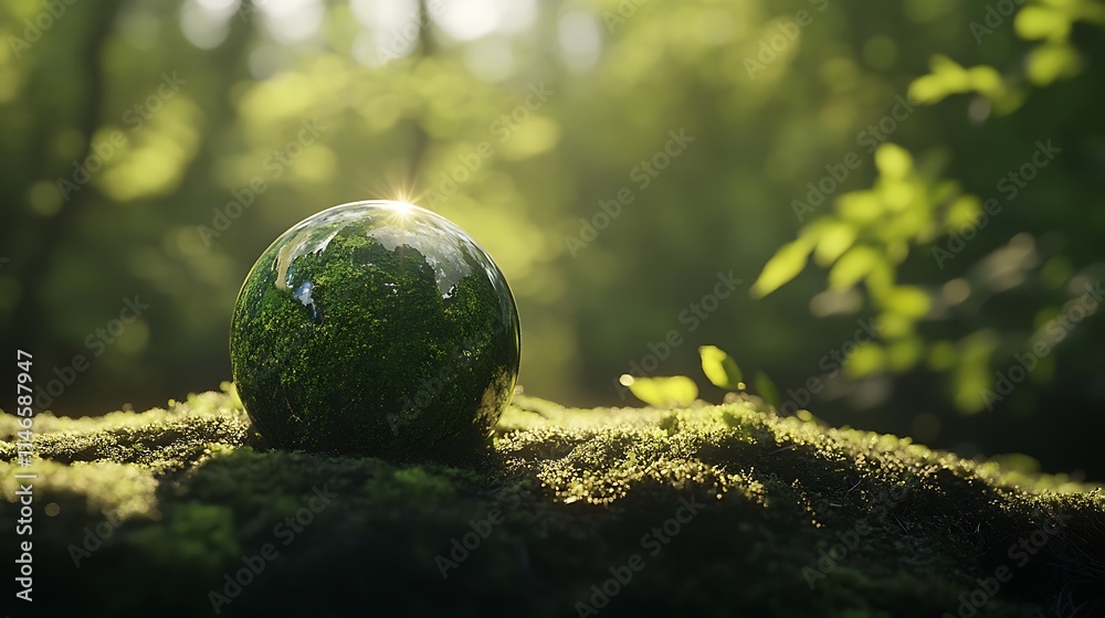 Earth Day Environment Green Globe In Forest Earth Day Environment Green Globe In Forest