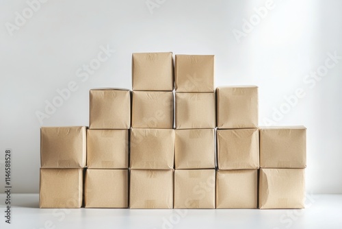 Aesthetic Arrangement of Brown Craft Boxes Stacked Neatly on a Minimalistic Background for E-commerce or Shipping Concept Illustrations photo