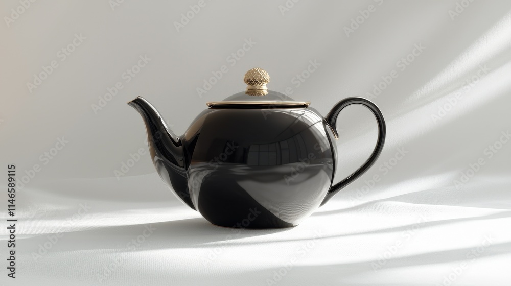 Elegant highgloss ceramic teapot with dynamic caustics studio setting still life minimalist background Elegant highgloss ceramic teapot with dynamic caustics studio setting still life minimalist background