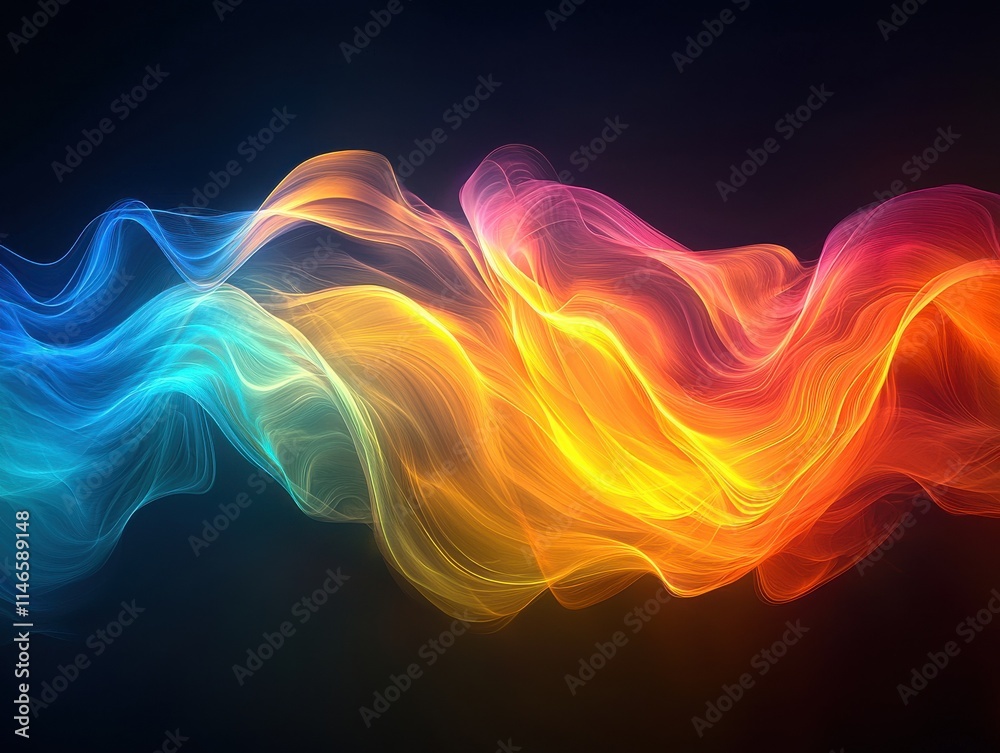 Fototapeta premium Dynamic light waves expanding infinitely in a digital space abstract visual art vibrant colorful environment