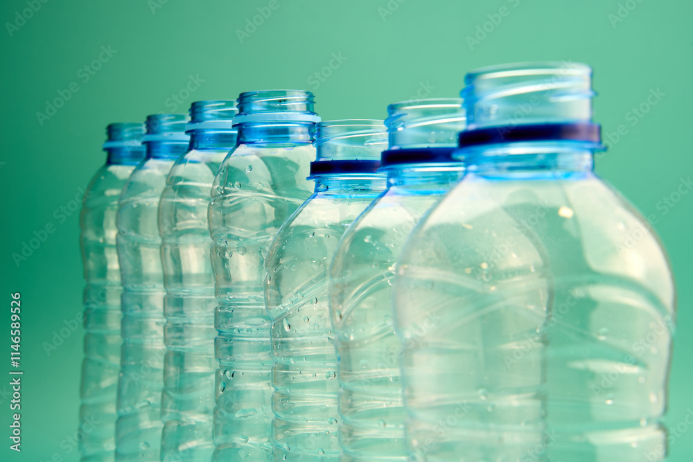 Towards a sustainable future, plastic bottles arranged for reuse. Towards a sustainable future, plastic bottles arranged for reuse.