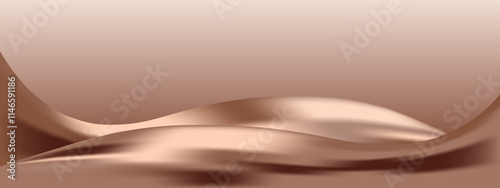 Abstract pastel Mocha Mousse color of year 2025 background. Luxury long backdrop. Geometric art digital screen. Poster, banner. wallpaper. Presentation card. Copy space. Cover design. Pearl wave line.