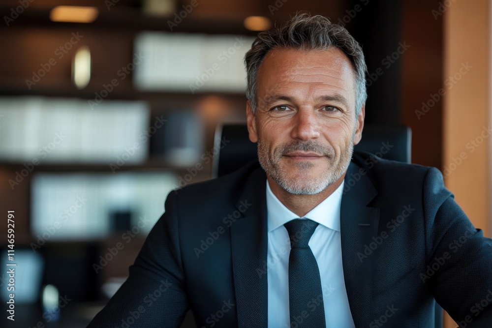 A professional man smiles at the camera in an elegant office setting, embodying confidence, success, and a strong business presence. A professional man smiles at the camera in an elegant office setting, embodying confidence, success, and a strong business presence.