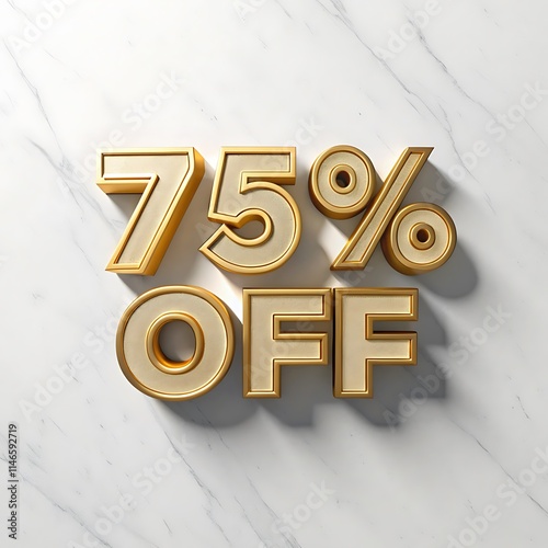 3D golden text, 75% OFF, white quilted background, 