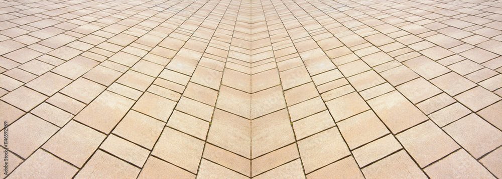 Obraz premium New paving made with stone blocks of rectangular shape in a pedestrian zone