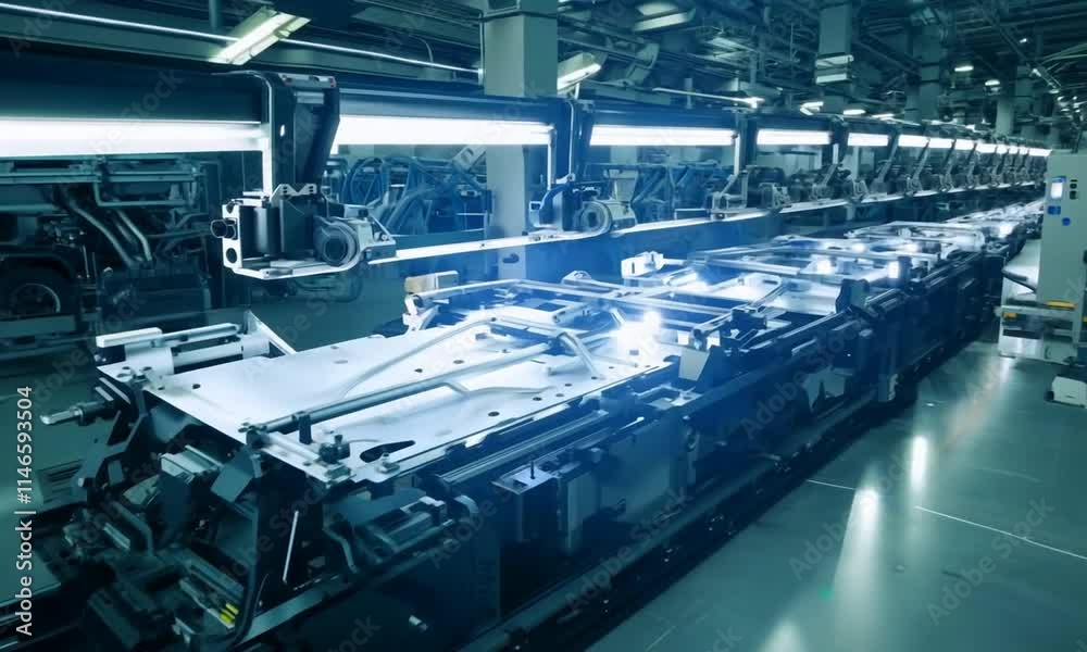 Car bodies moving along assembly line in modern car factory Car bodies moving along assembly line in modern car factory