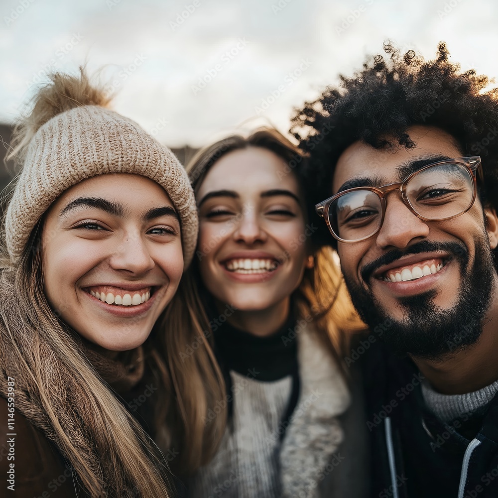 Three friends pose happily outdoors, capturing a joyful moment filled with laughter and connection. Three friends pose happily outdoors, capturing a joyful moment filled with laughter and connection.