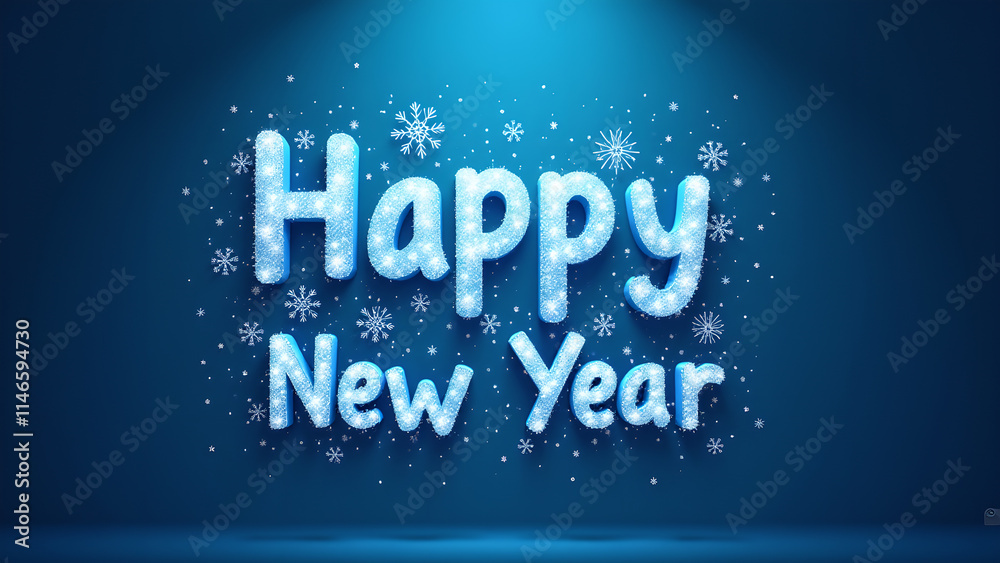 Happy New Year greeting with snowflakes. Concept of celebration, holiday, and winter. Happy New Year greeting with snowflakes. Concept of celebration, holiday, and winter.