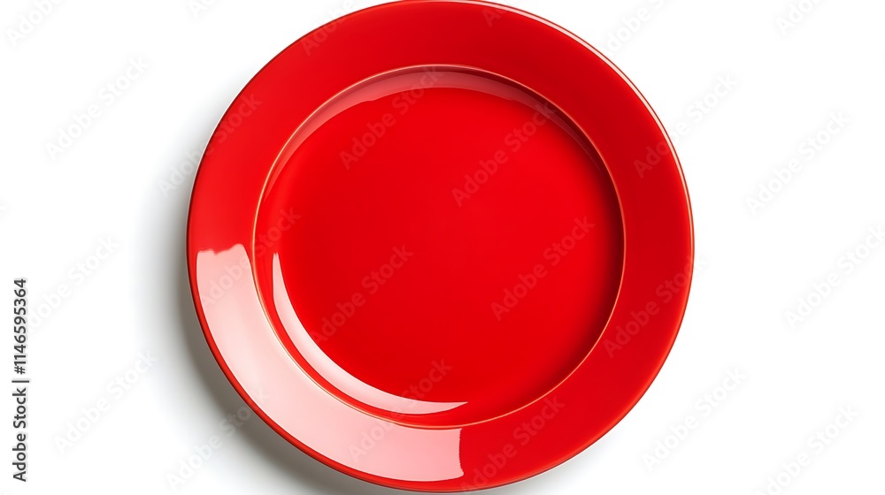A bright red, round plate, smooth and shiny.
A bright red, round plate, smooth and shiny.