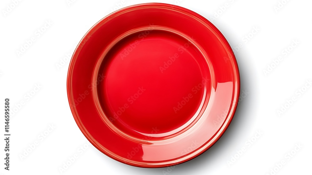 A bright red, round plate, smooth and shiny.
A bright red, round plate, smooth and shiny.