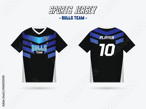 team jersey with bull theme design for sports, e-sports, casual wear apparel