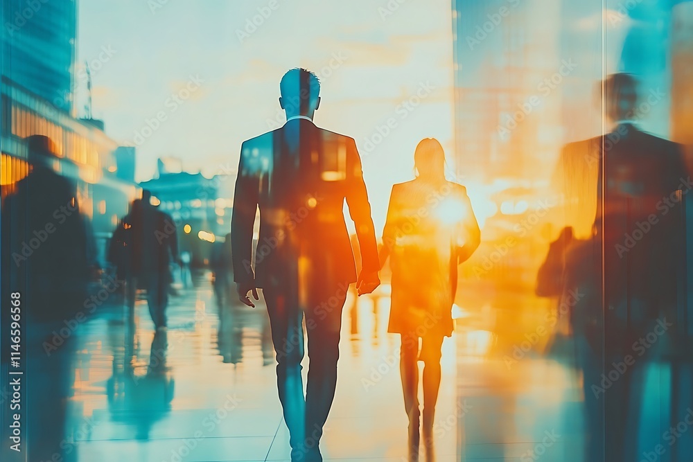 Modern Businessman Silhouette City Lights Overlay Modern Businessman Silhouette City Lights Overlay
