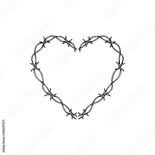 a line art drawing of a frame of barbed wire shaped heart 