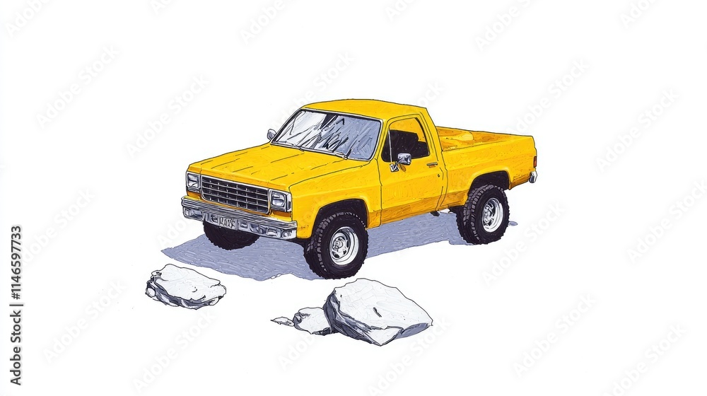 Yellow pickup truck illustration on white background. Yellow pickup truck illustration on white background.