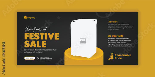 Black Friday Super Sale Social Media Cover Design or Home Appliance Sale Facebook Cover Photo Template and Kitchen Interior Equipment Sale online promotion banner Design Template