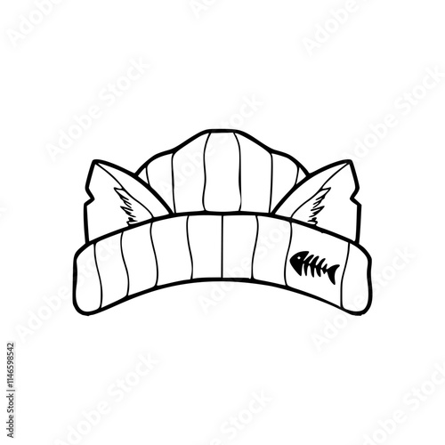 a line art drawing of a beanie hat with cat ear on it 