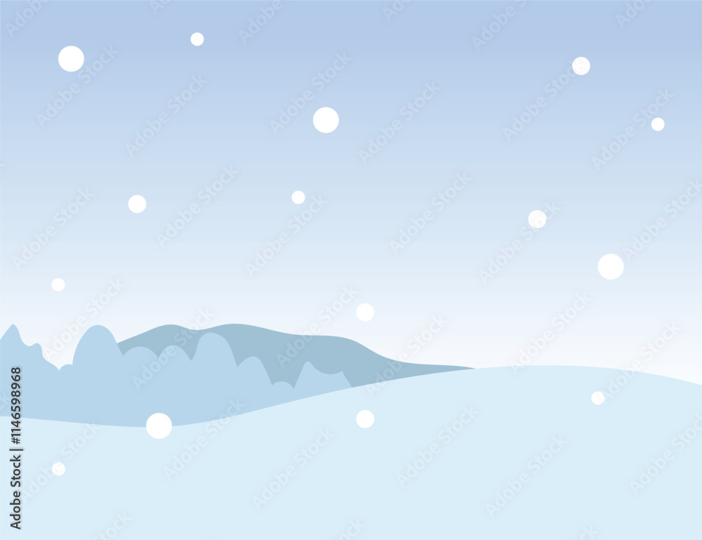A blue sky with white snow. A comprehensive vector illustration of a flat landscape characterized by a snowy background, extensive snowdrifts, and continuous snowfall. Snowfall background. Winter. A blue sky with white snow. A comprehensive vector illustration of a flat landscape characterized by a snowy background, extensive snowdrifts, and continuous snowfall. Snowfall background. Winter.
