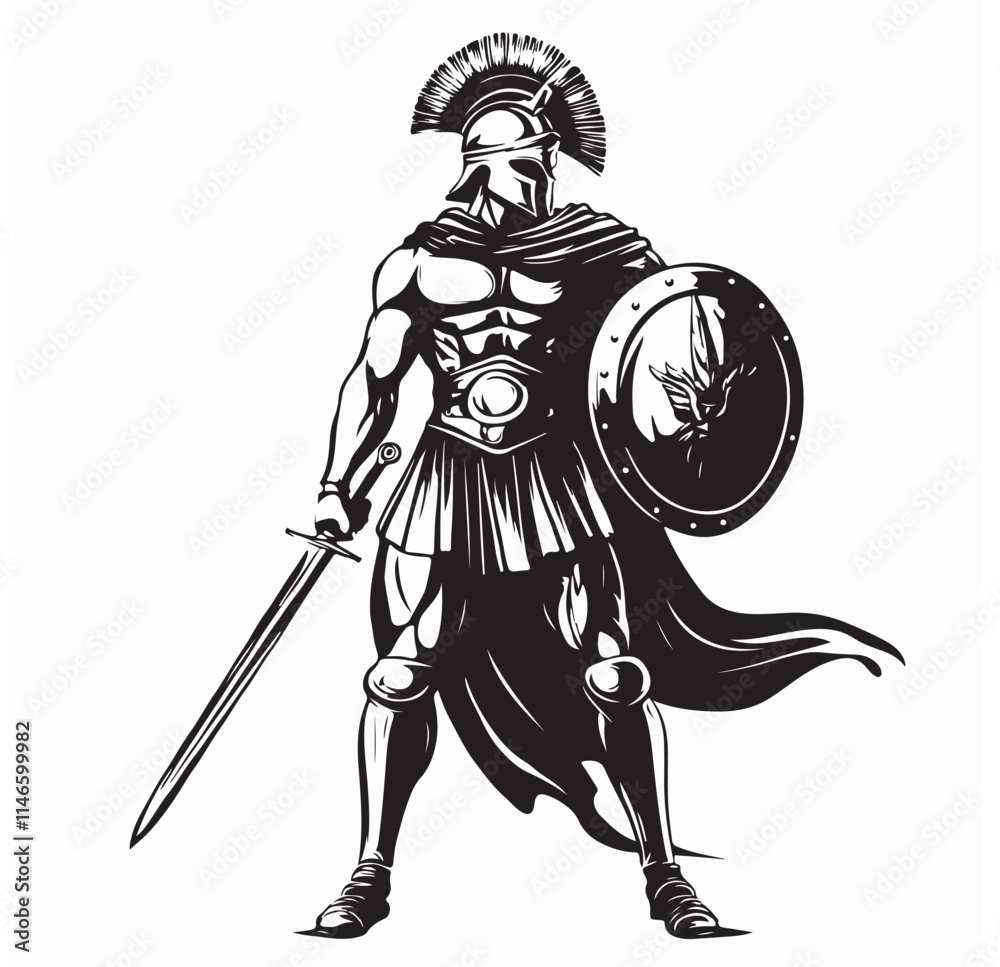 Spartan Warrior Image vector. A Spartan Warrior Stands Ready with Sword and Shield image vector isolated on white background. Spartan Warrior Image vector. A Spartan Warrior Stands Ready with Sword and Shield image vector isolated on white background.