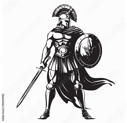 Spartan Warrior Image vector. A Spartan Warrior Stands Ready with Sword and Shield image vector isolated on white background.