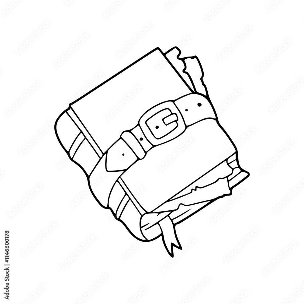 a line art drawing of a witch book with a belt illustration a line art drawing of a witch book with a belt illustration