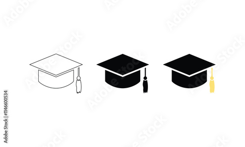 Graduation cap icon set. Line and glyph graduation hat. Graduate college icon set. flat illustration of vector icon