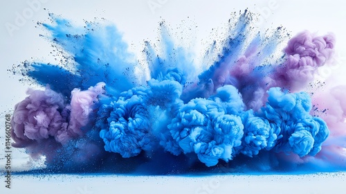 Holi Powder Explosion in Bright Cyan Blue Festival Colors Pop on a White Background, Generative Ai. photo