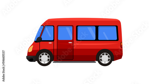 Van minivan car flat vector graphic illustration set, small minibus red color side view, cartoon minimus vehicle family wagon auto image clipart modern simple design