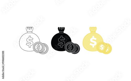Money bag vector icon. Dollar, money bag. Money bag flat illustration.