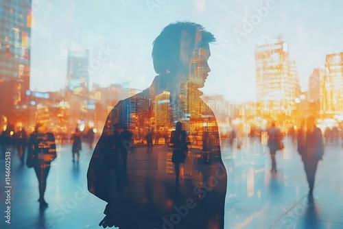 Blurred Businessman Walking City Future Success