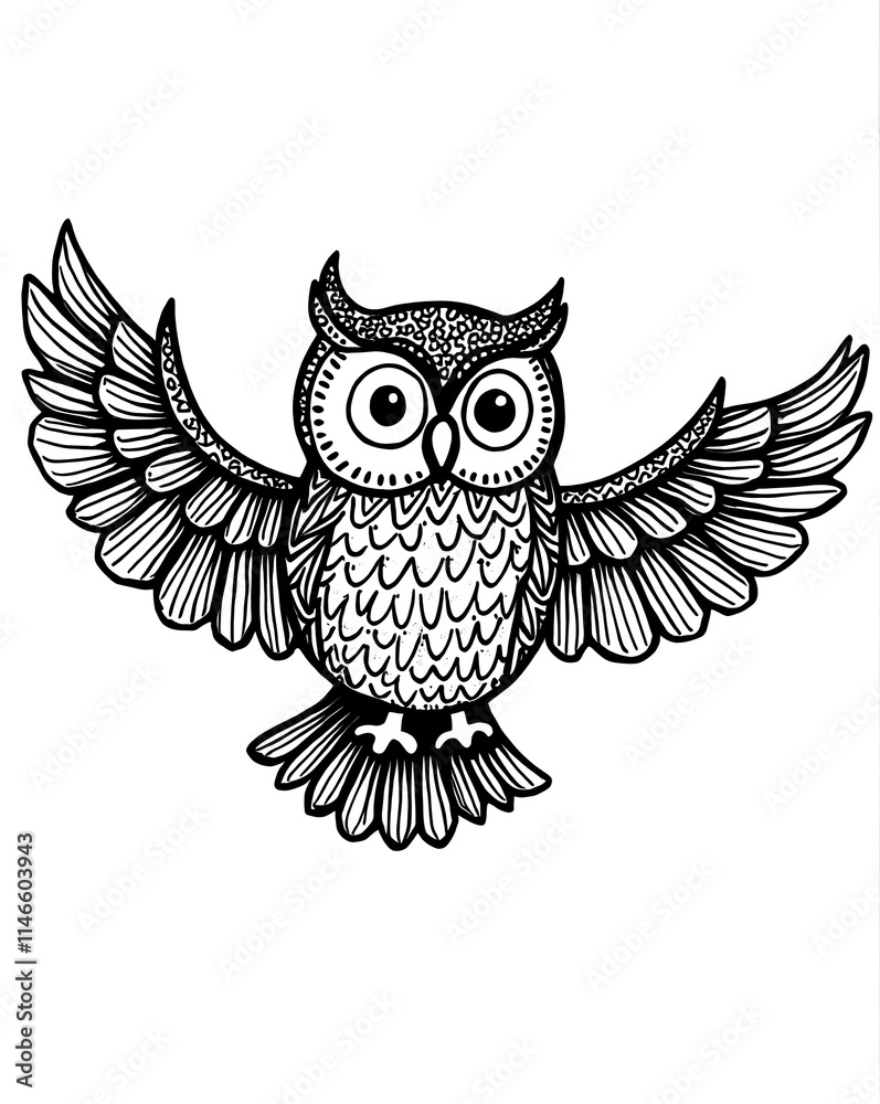Fototapeta premium Wise Owl Spreading Majestic Wings Design